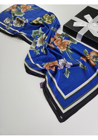 Miorel Scarfs Yeni Sezon Çiçek Desen Vual İpek Şal Fular Silk Scarfs Shawl Hijab Mavi