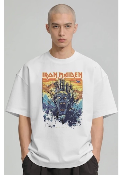 Iron Maiden Rock Metal Müzik Grubu Baskılı Unisex Oversize Premiu Beyaz