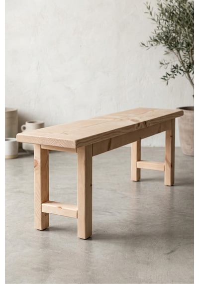 Naturel Ahşap Ladin Modern Bench Tabure 30x100