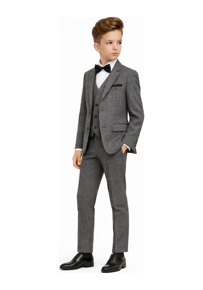 Ahengim Erkek Çocuk Slim Fit Dokulu Çizgili Klasik Takım Elbise Ak197-198 Gri