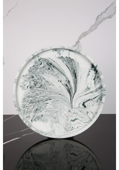 Betonmall Mermer Desenli Sunum Tepsisi Yuvarlak Sunum Tabağı Sunumluk 28 Cm - Yeşil