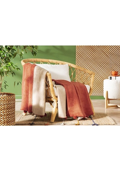 Özdilek Colourist Ponponlu Çift Kişilik Çift Taraflı Pamuklu Battaniye 180x220 473068