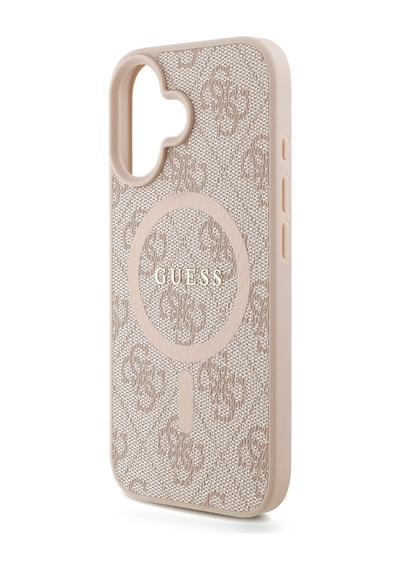 Apple iPhone 16 Plus Uyumlu Kılıf Guess Lisanslı M safe Bilek Askı İpli Yazı Logolu Kapak Pembe