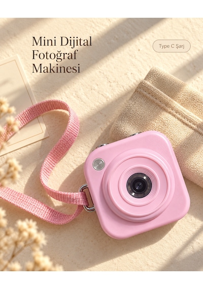 Pembe Renk 2,01 İnç Ekranlı Taşınabilir Mini Dijital Fotoğraf Makinesi - Lisinya Belirtilmemiş