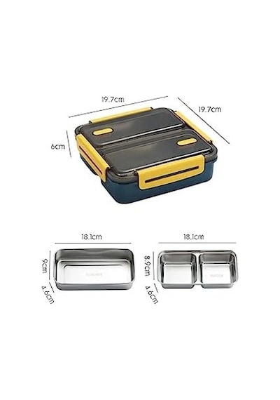 Bento 950ml Lunchbox Tek Katlı 3 Bölmeli Çelik Sefer Tası Yemek Kutusu Koyu Yeşil Bakır