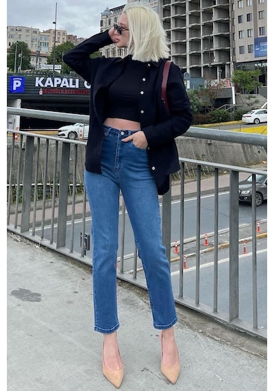 Madmext Açık Mavi Slim Fit Kadın Mom Jean Mg1738-açık Mavi Açık Mavi