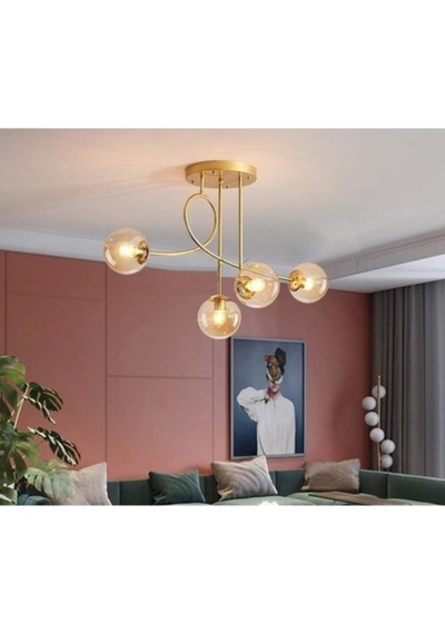 Pare Model Modern Spor Gold 4'lu Glop Bal Camlı Avize