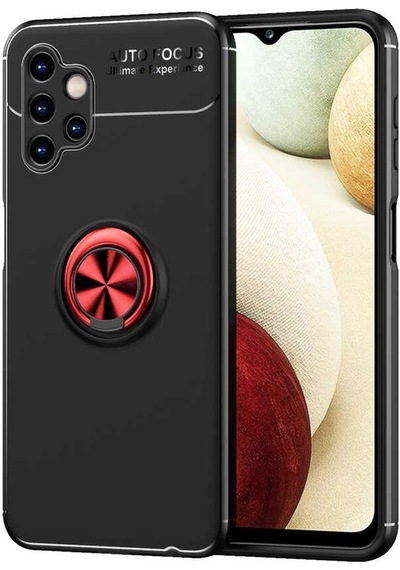 Kilifone - Galaxy A13 4g Uyumlu Kılıf Koruyucu Yüzüklü Karbon Ravel Silikon Kapak - Siyah-kırmızı - T20828