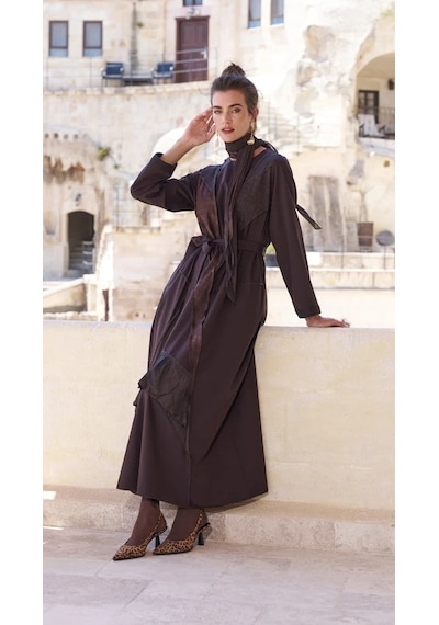 Misswhence Patchwork Elbise 40825 Kahve Kahverengi