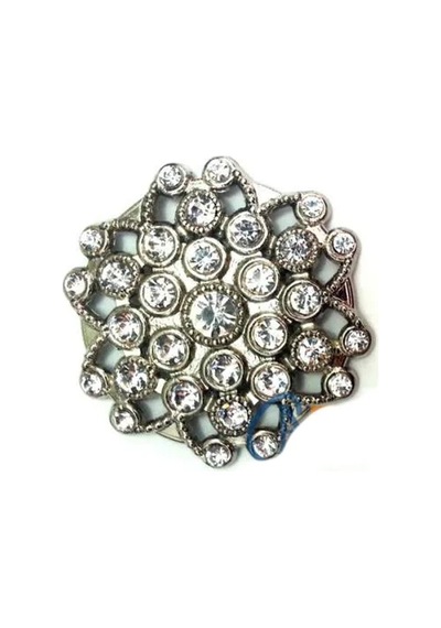 Taşlı Yuvarlak Broş, Sandık Süsü 4,5 Cm - Nikel, 10 Adet 0-8