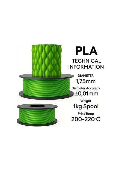Pla+ Filament 1.75mm 1 Kg - Açık Yeşil Çok Renkli