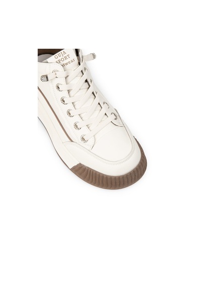 Deery Kadın Hakiki Deri Beyaz High Top Sneaker Ayakkabı - 25334zbyzc01 Beyaz