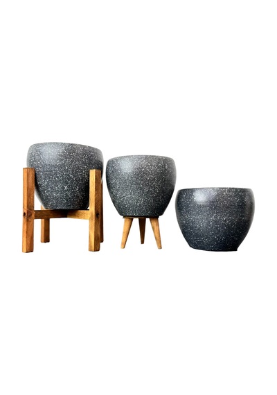 Gri Granit Boyalı Toprak Saksı-üçlü Set-terracota-15 Cm Çap