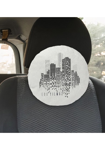 Bk Gift Kişiye Özel İsimli City Tasarımlı Yuvarlak Araç Koltuk Yastığı-1