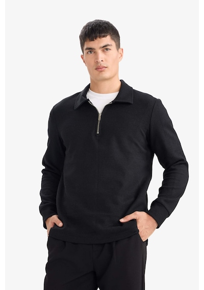 Defacto Regular Fit Polo Yaka Yarım Fermuarlı Sweatshirt F2802ax25aubk81 Siyah-bk81