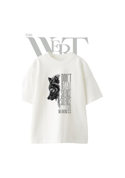 Thewert Wolf Strength Tasarım Baskılı Ünisex Beyaz Oversize T-shirt