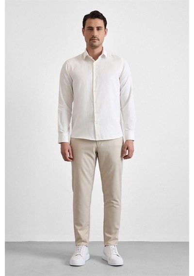 Süvari Ekru Slim Klasik Yaka Casual Gömlek Gm2024700622-bj1