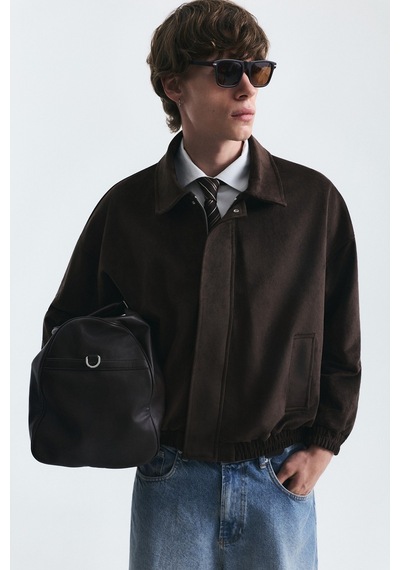 Vamos Oversize Polo Yaka Suni Süet Mont Kahverengi