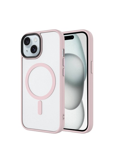 Noktaks - İphone 14 Uyumlu Kılıf Mat Arka Yüzeyli Magsafe Özellikli Flet Kapak - Pembe - T25547