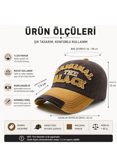 Valkyrie Original The Black Nakışlı Unisex Beyzbol Şapkası Vintage Eskitme Pamuk Ayarlanır Kahve Sarı kahverengi