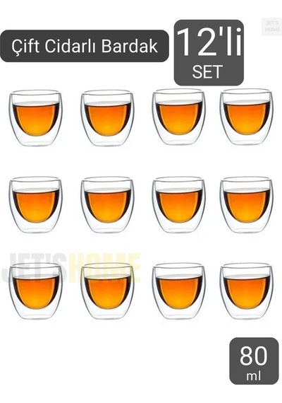 12 Li Set Espresso Bardağı 80 Ml Kahve Bardağı Çift Cidarlı Bardak Viski Bardağı Şeffaf