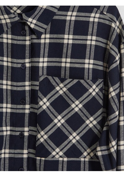 Lcw Modest Mavi Ekose Oversize Kadın Oduncu Gömlek Tunik