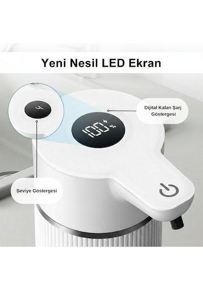 Evo House Otomatik Sensörlü Köpük Sıvı Sabunluk - Şarjlı- Dijital Led Ekran - Duvara Monte - E15 Model Beyaz