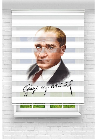 Perdecizade Enxboy Mustafa Kemal Atatürk1 Dijital Baskılı Zebra Perde-cocuk Odası-stor Perde Renkli