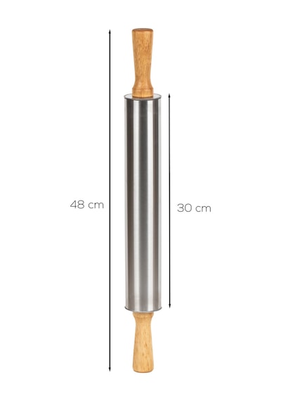 Porsima Mnb05774 Ahşap Saplı Paslanmaz Çelik Merdana Oklava Hamur Pizza Börek Açma Oklava 48cm