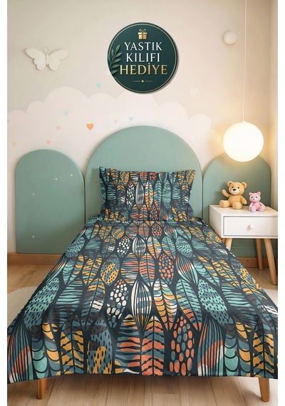 Yaprak Geometrik Turkuaz Genç Odası Tek Kişilik Pike Takımı-modern 160x220 Cm Kapitone Yatak Örtüsü Fısıltılı Yağmur Anısı