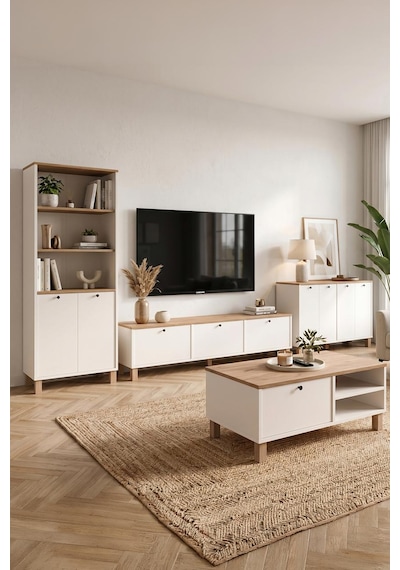 Robin Home Alaska Tv Ünitesi Orta Sehpa Kitaplık Konsol Ahşap Ayaklı 4'lü Set Ahşap-beyaz Robin Home Alaska Tv Ünitesi Orta Sehpa Kitaplık Konsol Ahşap Ayaklı 4'lü Set Ahşap-beyaz