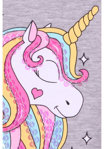 Breeze Kız Çocuk Sweatshirt Baskılı Pullu Unicorn 2-6 Yaş, Gri Me (541263997) Çok Renkli