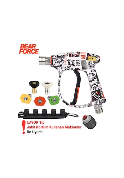 Robeve Bear Force Pop-art Tasarım Araç Yıkama Tabancası 5li Nozzle Set Ve Kemer Klipsli Ile Birlikte Profesyonel Pop-art Tasarım Oto Yıkama Tabancası