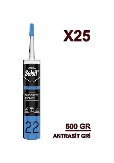 Silikonize Mastik Antrasit Gri 500 Gr 25 Adet