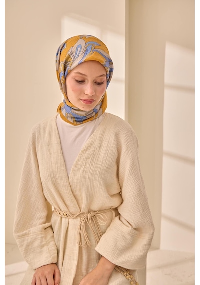 Silk Home Olinda İpek Eşarp 47003-21 Yanık Sarı, Mavi Lila, Zeytuni