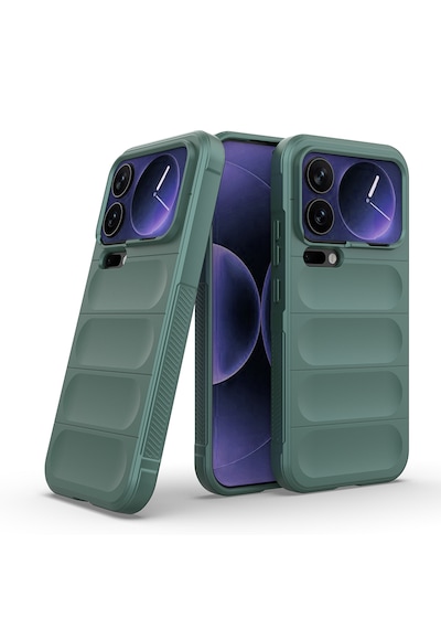Xiaomi 17 Pro Max Kılıf Kamera Korumalı Esnek Tpu Oyuklu Arka Yüzey Tasarımlı Darbe Emici Silikon Kapak Koyu Yeşil