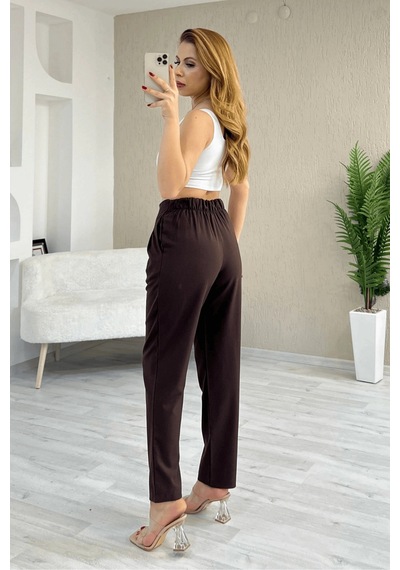 Paw Garage Kadın Cleo Yüksek Bel Arkası Lastikli Yandan Çift Düğmeli Kumaş Pantolon Kahverengi Paw Garage Kadın Cleo Yüksek Bel Arkası Lastikli Yandan Çift Düğmeli Kumaş Pantolon Kahverengi