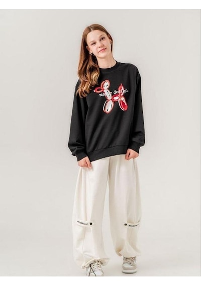 Kız Çocuk İki İplik Magic Baskılı Tasarım Sweatshirt-14215 Siyah Kız Çocuk İki İplik Magic Baskılı Tasarım Sweatshirt-14215 Siyah