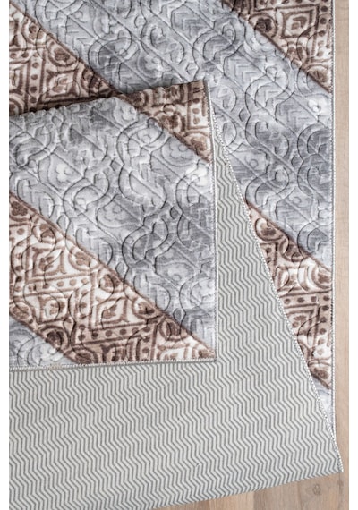 Raschel Carpet Gri Emboss Desenli Kalın Yumuşak Kaymaz Özel Taban Halı Yolluk