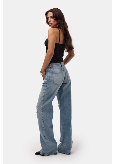 it's basic Kadın Kot Rengi 12s6-32 Bootcut Fit Yırtık Detaylı Denim Jean Mavi