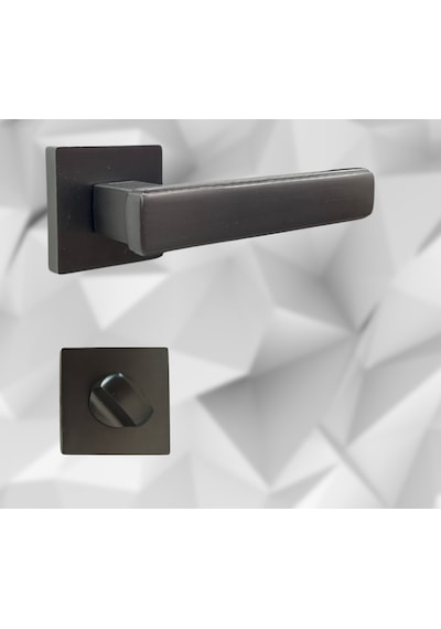 Lusso Antrasit 5 Adet Oda 2 Adet Wc Kare Rozetli Kapı Kolu Set - Lusso Ant 5+2