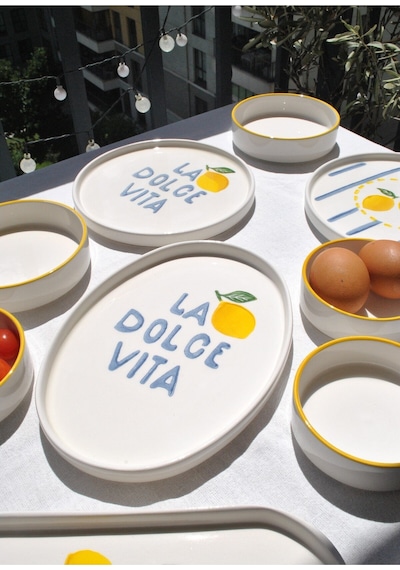 15 Parça Seramik Kahvaltı Takımı 6 Kişilik Limon Desenli Kahvaltı Seti -lime Sarı