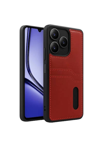 Newface Realme Note 50 4g Kılıf Sara Kartvizitli Deri Kılıf - Kırmızı