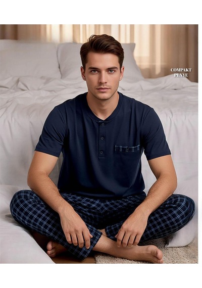 Arcan Erkek Düğme Yaka Kısa Kol Compact Penye Pijama Takımı 65130l - 1 Adet Lacivert