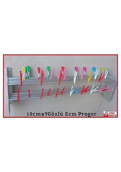 Ecm Proger Akordiyon Katlanabilir Çamaşır Kurutma Askısı - 100 Cm Genişlik 9 Çubuklu Model Açık Gri