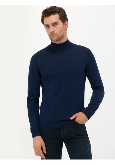 Cacharel Lacivert Slim Fit Yarım Balıkçı Basic Triko Kazak