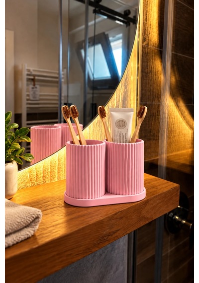 Modern Banyo Organizeri Ve Çok Amaçlı Diş Fırçası Tutucu Pembe