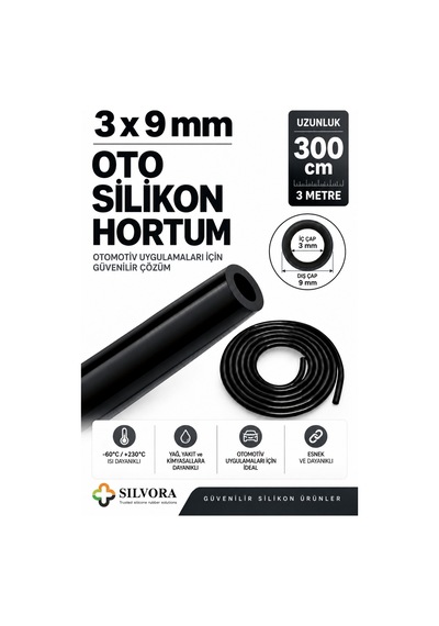 Silikon Oto Vakum Ve Basınç Hortumu, Yedek Parça, Turbo, Sıcak Su, Sıcak Hava 3mmx9mm-3 Metre-siyah - 924184910