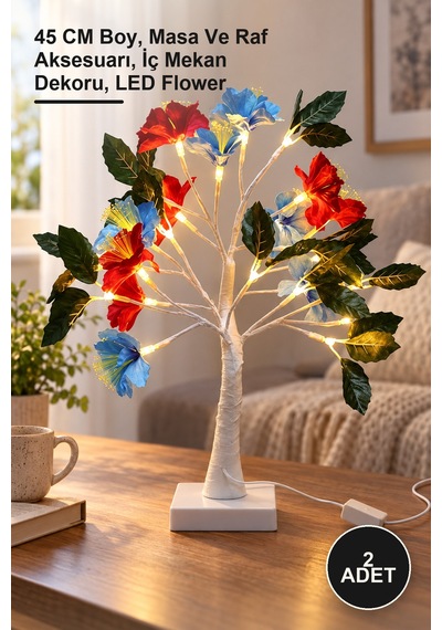 2 Adet Dekoratif Ledli Çiçek 45 Cm Boy, Masa Ve Raf Aksesuarı, İç Mekan Dekoru, Led Flower Diğer