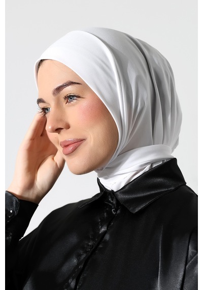 Kadın Çıtçıtlı Bağlamalı Tesettür Hazır Pratik Şal Beyaz Beyaz